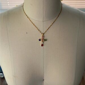 Multi color cross necklace 18k gold over stainless steel